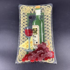 Peggy Karr Fused Art Glass Wine & Cheese Rectangle Serving Plate Tray Dish 10"